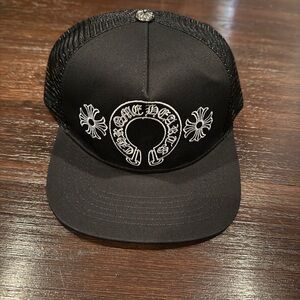Chrome Hearts Black Trucker Cap with White Embroidery
